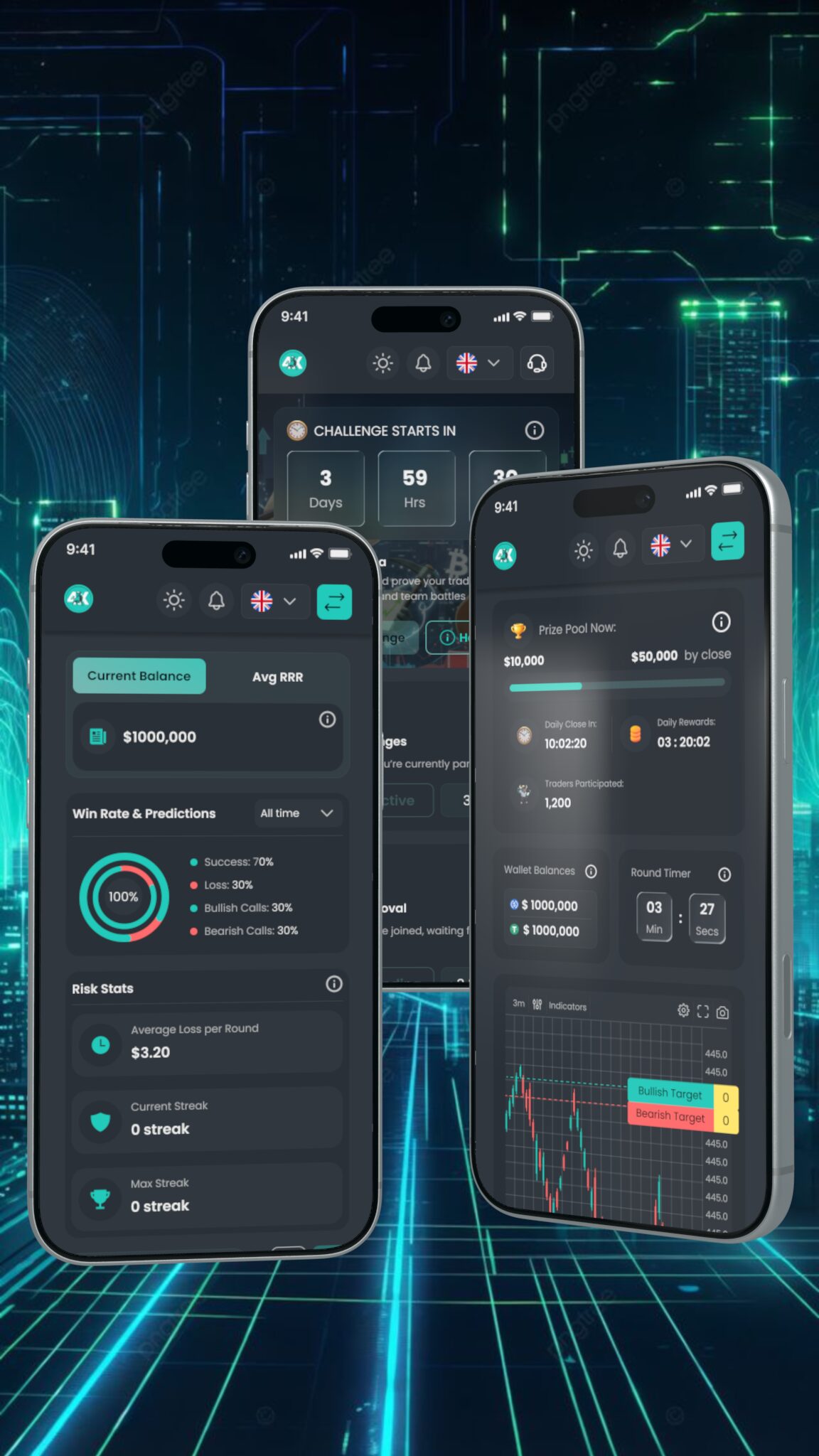 4XC mobile app screens