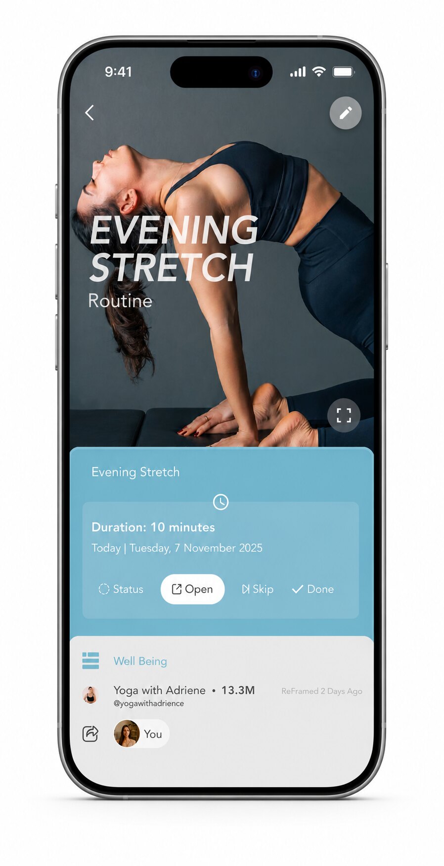 LifeFrame routine frame with duration and status controls