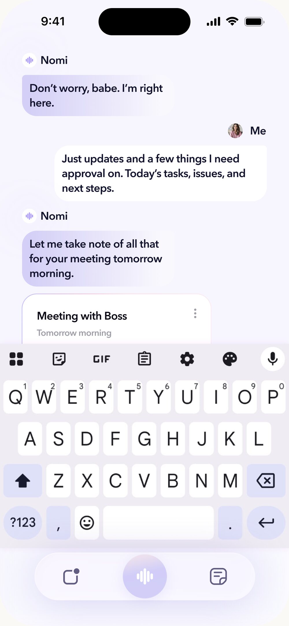 Nomi chat turning conversation into a note card